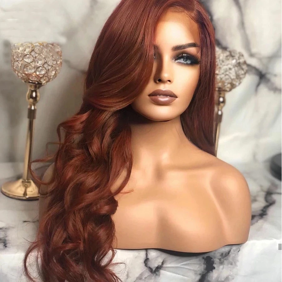 Парик из натуральных волнистых волос Dark Auburn Remy парик на сетке спереди парики для