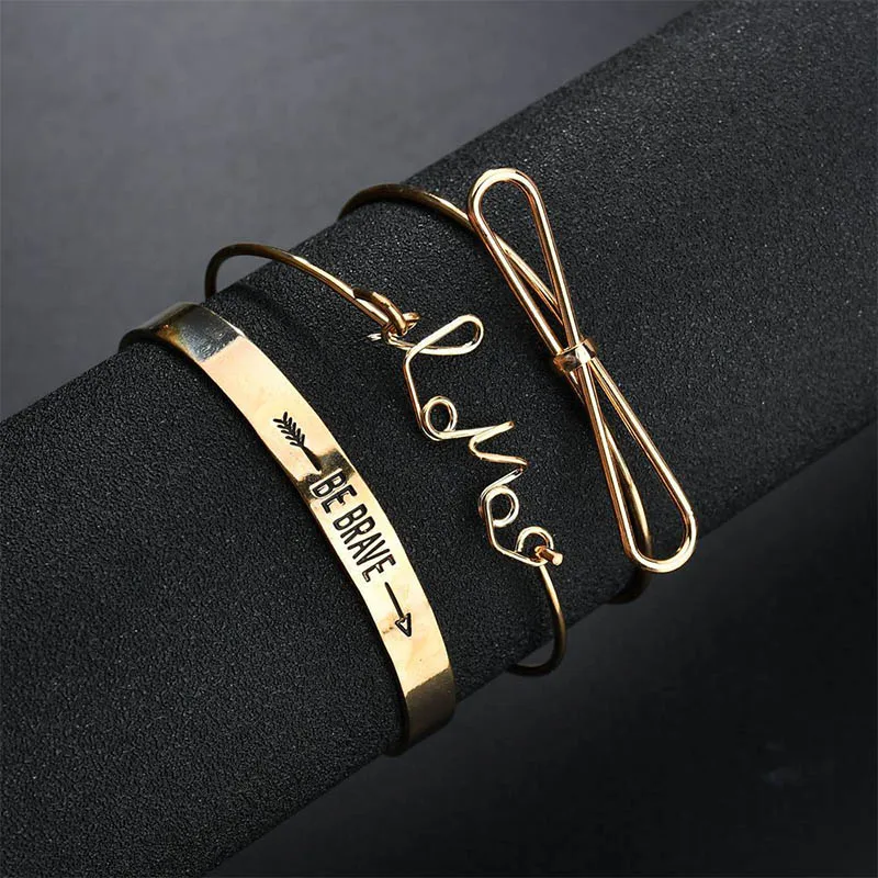 Простой модный браслет с бантом и надписью Love Brave Arrow позолоченный серебристый