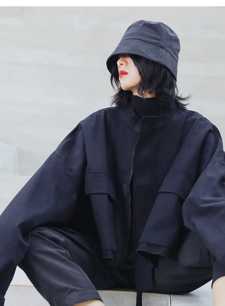 XITAO Harajuku стиль короткие теплые пальто и куртки для женщин стоячий воротник Черная куртка винтажная уличная верхняя женская XJ2098