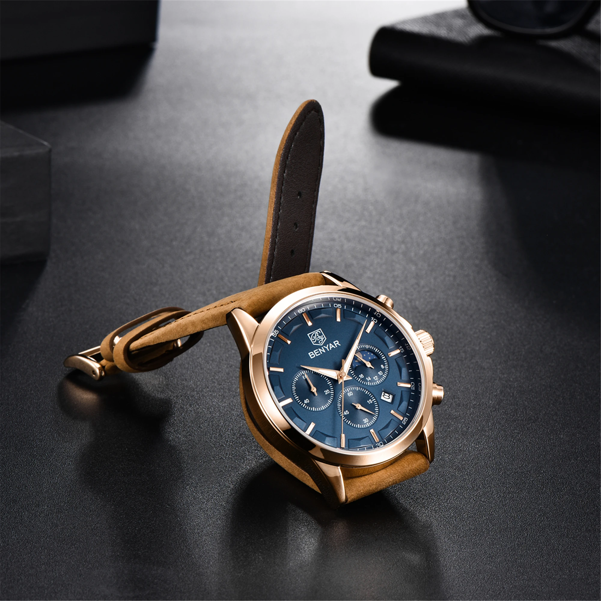 2021 Benyar New Fashion Brand Men's Luxury Quartz Watch High Quality Waterproof Leather Luminous Pointer Watch Relogio Masculino