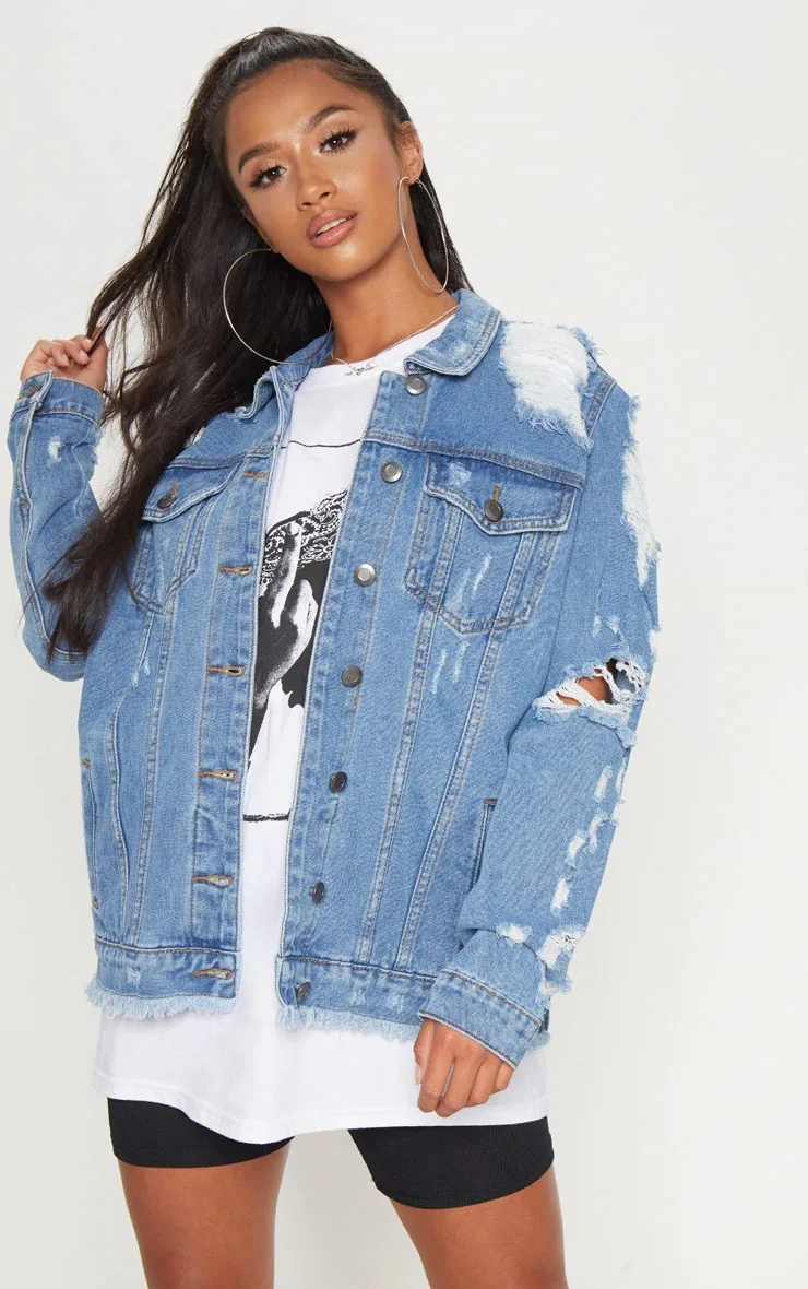 

Women Jeans Autumn Sexy Ripped Denim Jackets Vintage Casual Short Jean Jacket Puff Sleeve Female Chic Coat Streetwear Plus Size