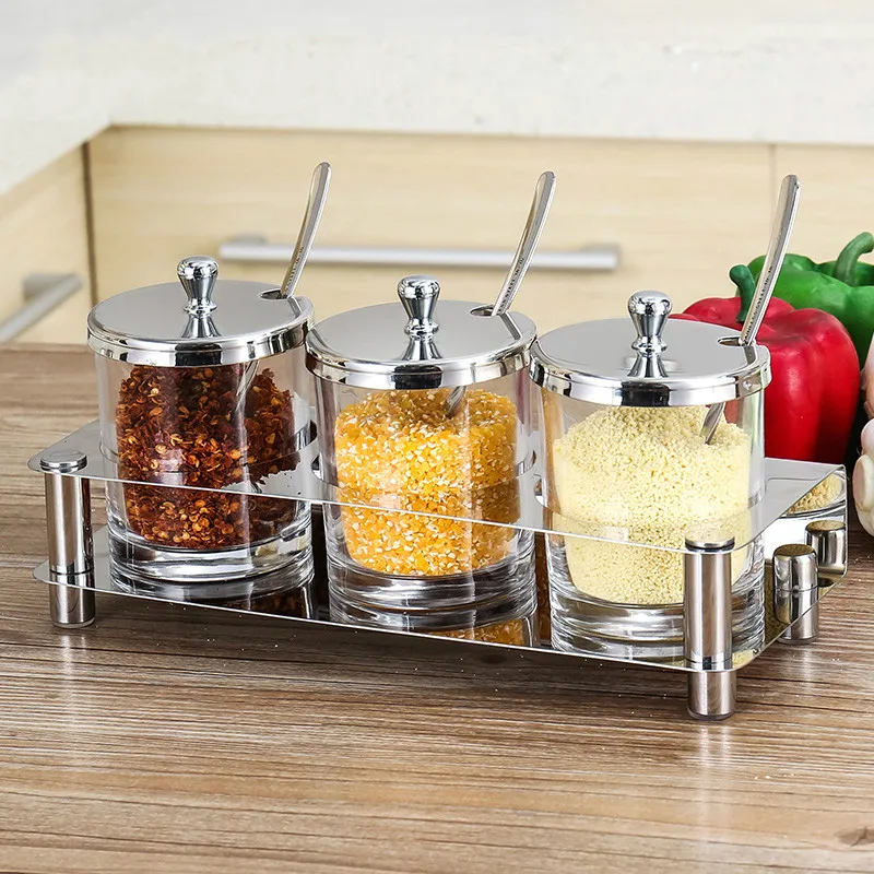 Набор стеклянных банок для приправ из нержавеющей стали контейнер соли кухонные