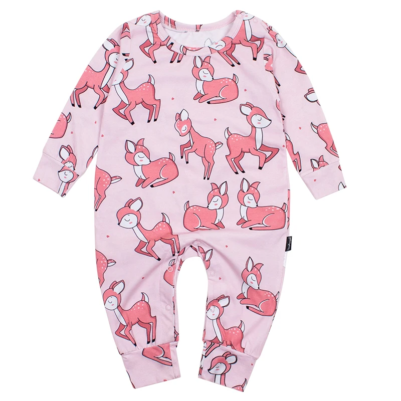 Pink deer Детские комбинезоны, Модная хлопковая одежда с принтом для новорожденных мальчиков и девочек, одежда для малышей, комбинезон для прогулок на открытом воздухе с длинными рукавами - Цвет: Pink deer