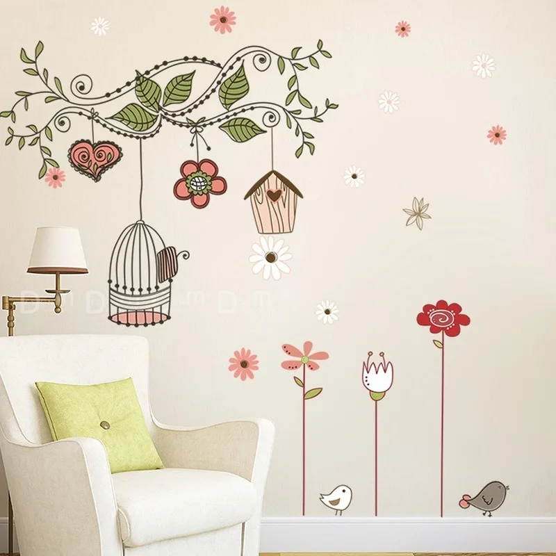 

Creative Green Plant Bird Cage Wall Sticker Fresh Bedroom Living Room Decor Wall Decals Home Decor Self-adhesive Wallpaper