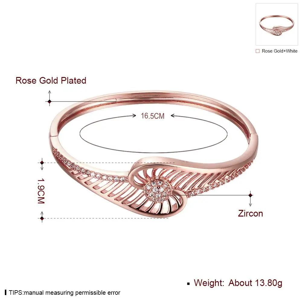 

Fashion Charm Rose Gold Plated Bangle Bracelet with Shiny Zirconia for Women Party Luxury Bridesmaid Jewelry KZCZ011