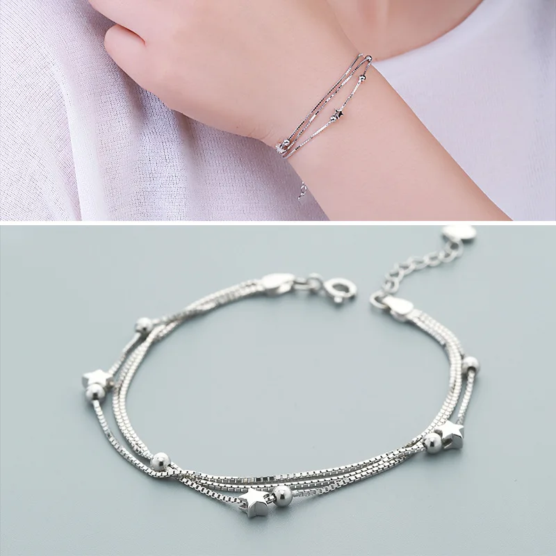 

Браслет женский из серебра 925 пробы, 17 см, со звездами
