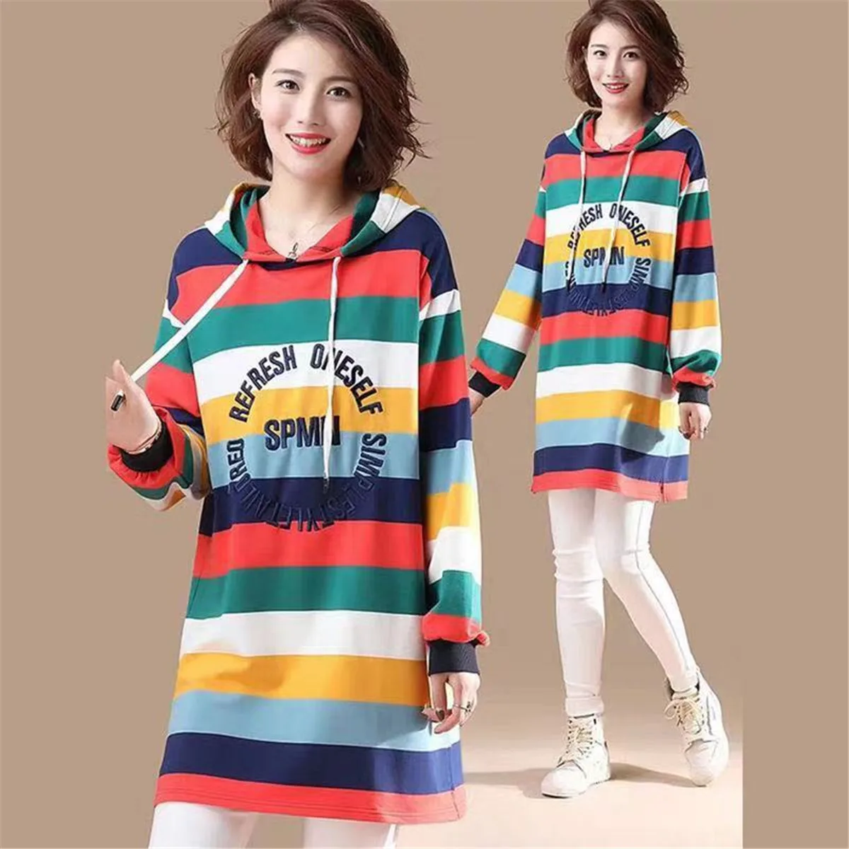 

Футболка женская длинная в полоску, милая Радужная рубашка в стиле Хай-стрит, Свободный Топ в стиле Харадзюку, Винтажная Футболка