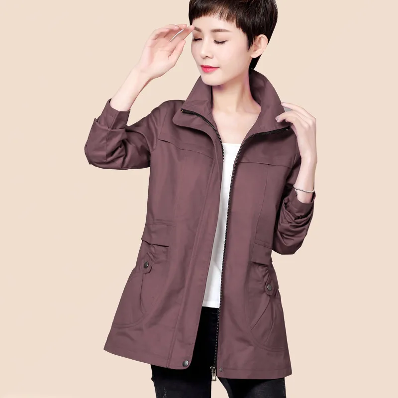 

2020 Spring Autumn Women's Jacket And Coat Large Size Casual Cotton Tops Middle-aged and elderly Female Windbreaker Outweat Y377