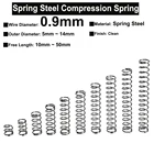 10 шт., пружинная стальная компрессионная пружина диаметром провода  0,9 мм, внешний диаметр 5 мм  14 мм, свободная длина 10 мм  50 мм