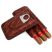 xifei leather 3 slots cigar case set portable humidor box w stainless steel cutter travel smoking cigarette storage accessories
