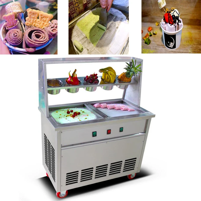 

Высококачественная машина для приготовления жареного мороженого на две сковороды с пятью маленькими чашами для экономии времени и усилий