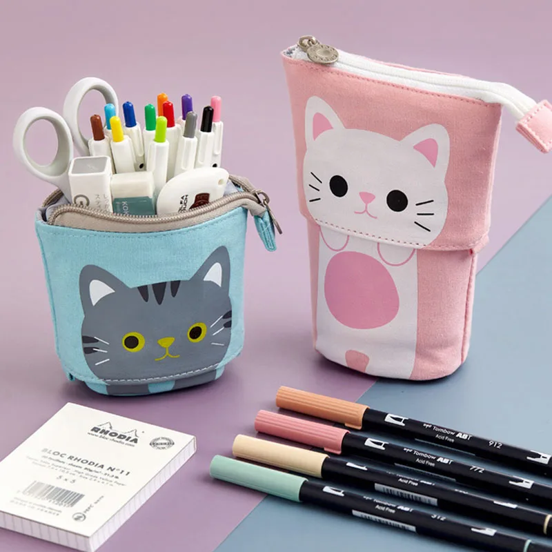 

Чехол для карандашей, милая мультяшная Холщовая Сумка, складной стоячий держатель, канцелярский органайзер для мальчиков и девочек, GDeals
