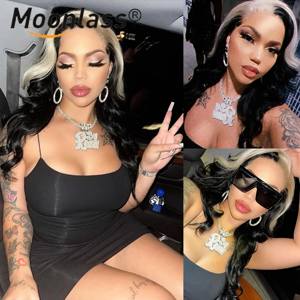 

Ombre Highlight Blonde Black Colored Body Wave Wig Human Hair HD Transparent Lace Frontal Wig Full Pre Plucked Lace Front Wigs