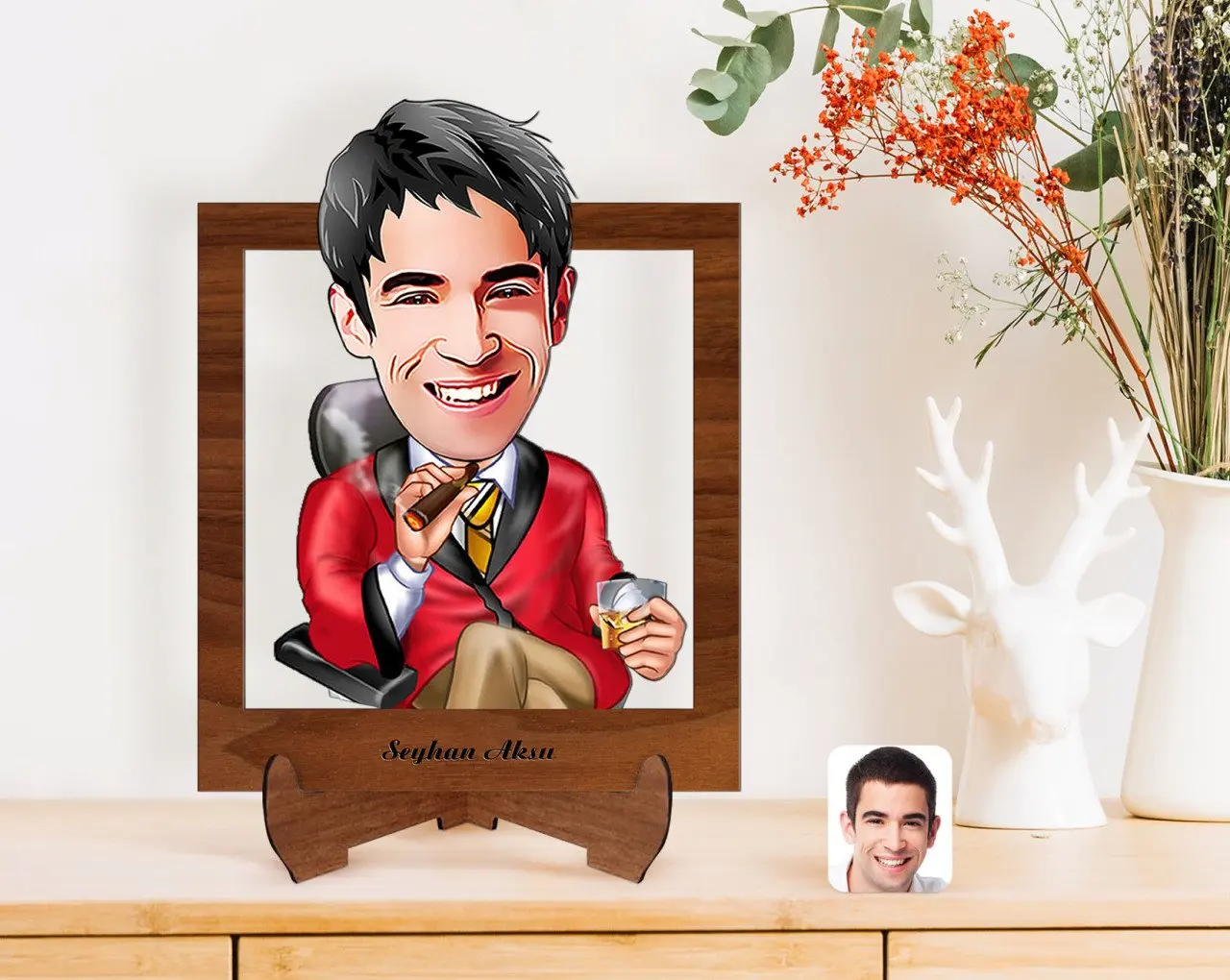 

Персонализированные Для мужчин босс карикатура деревянная стойка 3D Biblo-2