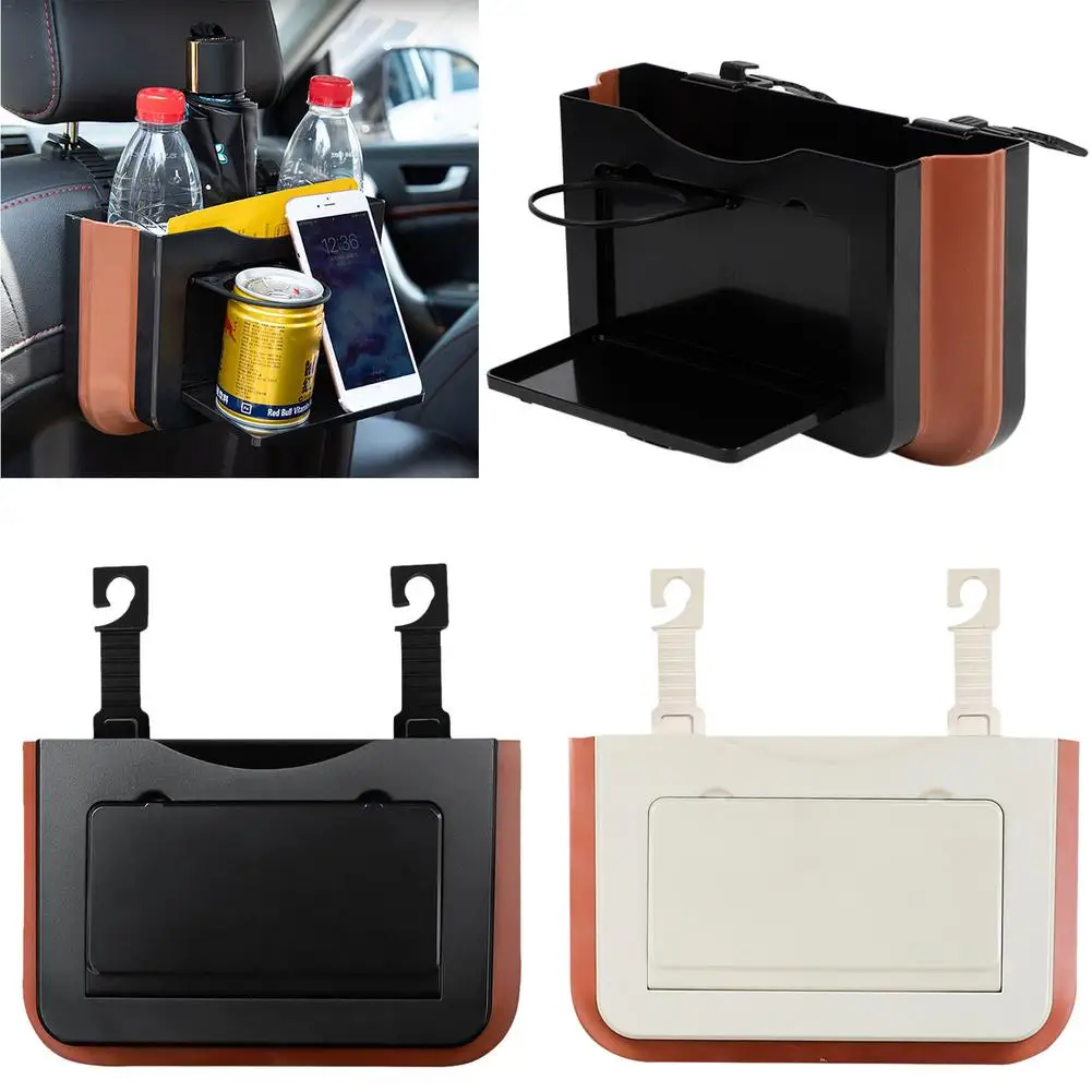 

2 In 1 Car Trash Can Foldable Hanging Easy To Use Car Storage Box Convenient Storage Box With Phone Bracket Beverage Holder