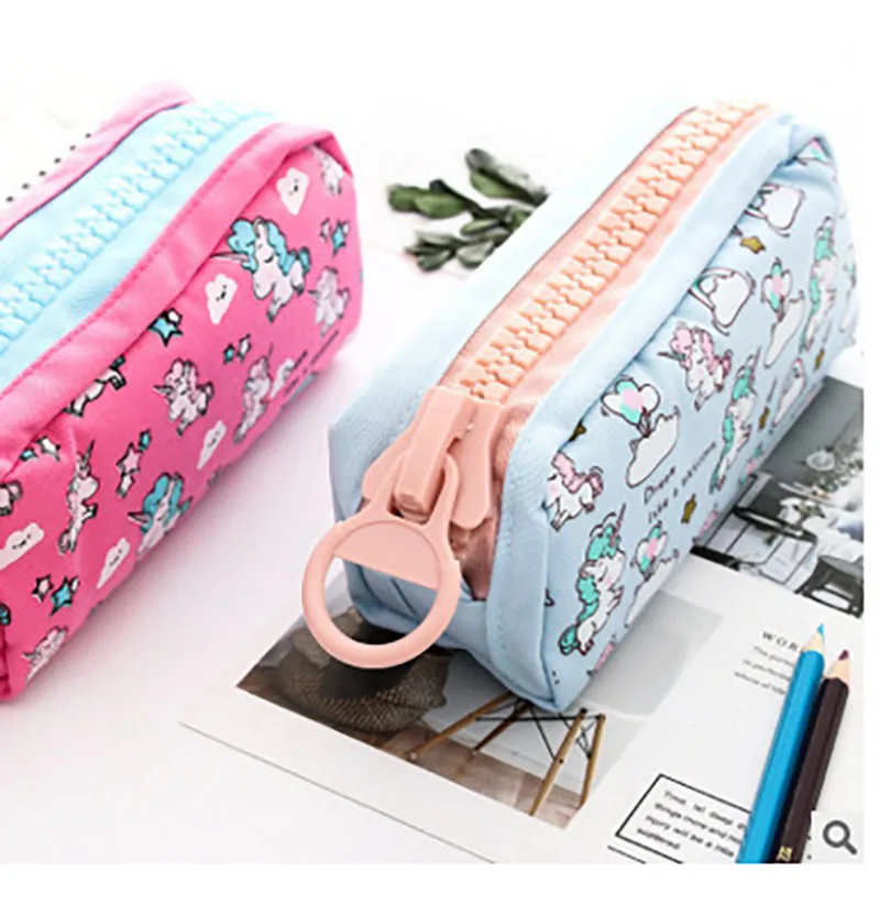 Мультфильм Единорог большая молния емкость холст школьный пенал для детей