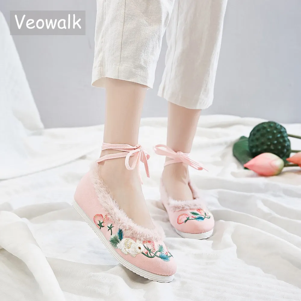 Veowalk/зимняя женская хлопковая обувь на плоской платформе с мехом Удобная