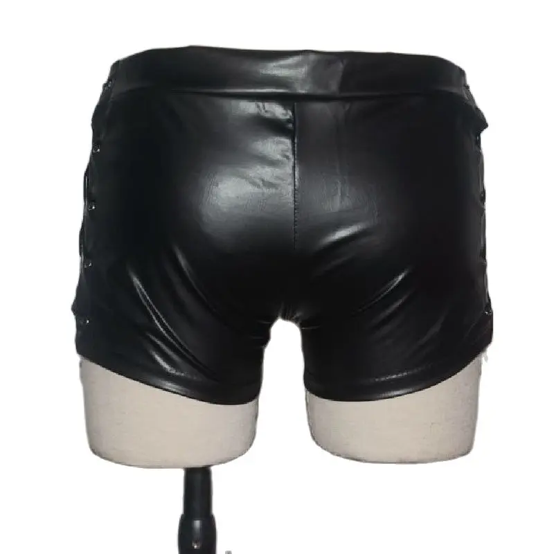 Шорты мужские из ПУ кожи пикантные бандажные с U образным вырезом на молнии