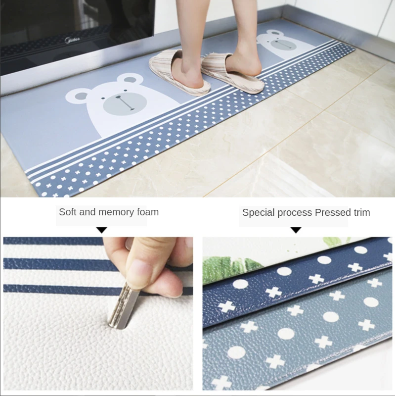 

Kitchen Floor Mat Door Mat Waterproof Oil-proof Leather Carpet Creative Home Non-slip Foot Mat Cartoon Pvc Mat