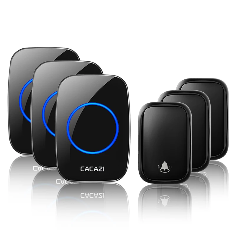 3 button 3 receiver CACAZI беспроводной без батареи требуется дверной звонок с автономным питанием 3 передатчика США ЕС Великобритании AU Plug 1 приемник Умный домашний звонок - Цвет: 3 button 3 receiver