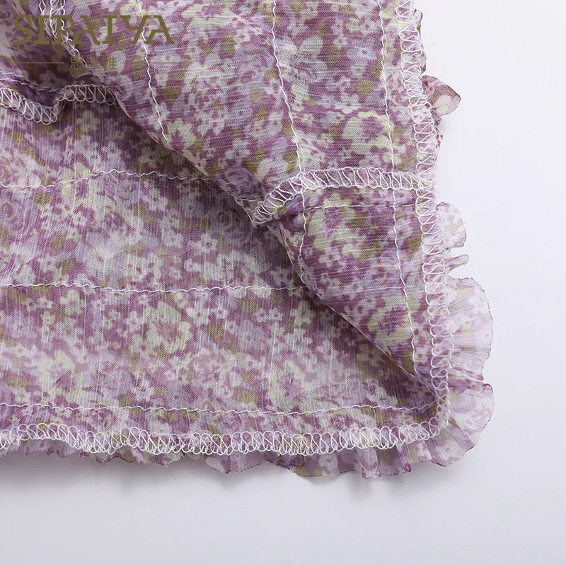 

SeeBeautiful New Fashion Spring 2021 Flower Printed O-neck Long Lantern Sleeve Back Zipper Pleated Loose Dress Women Q011