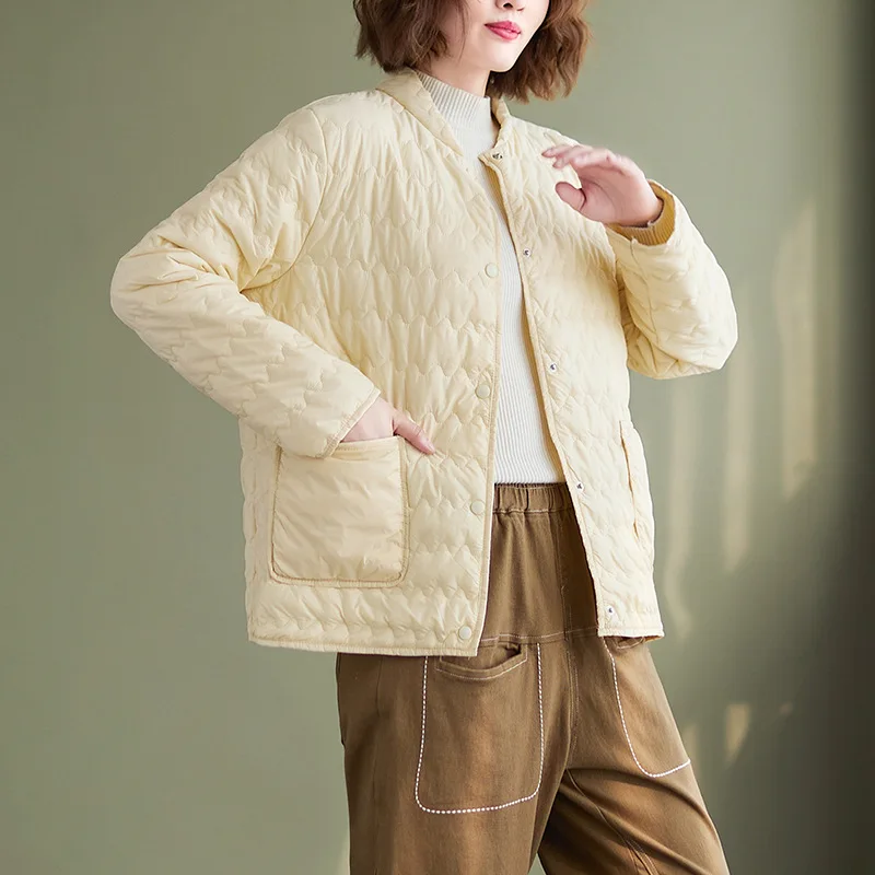 2021 Winter Fashion Women's Jacket Solid Loose Stand-up Collar Cotton-padded Coats Single-breasted Thick Jacket Warm Parkas