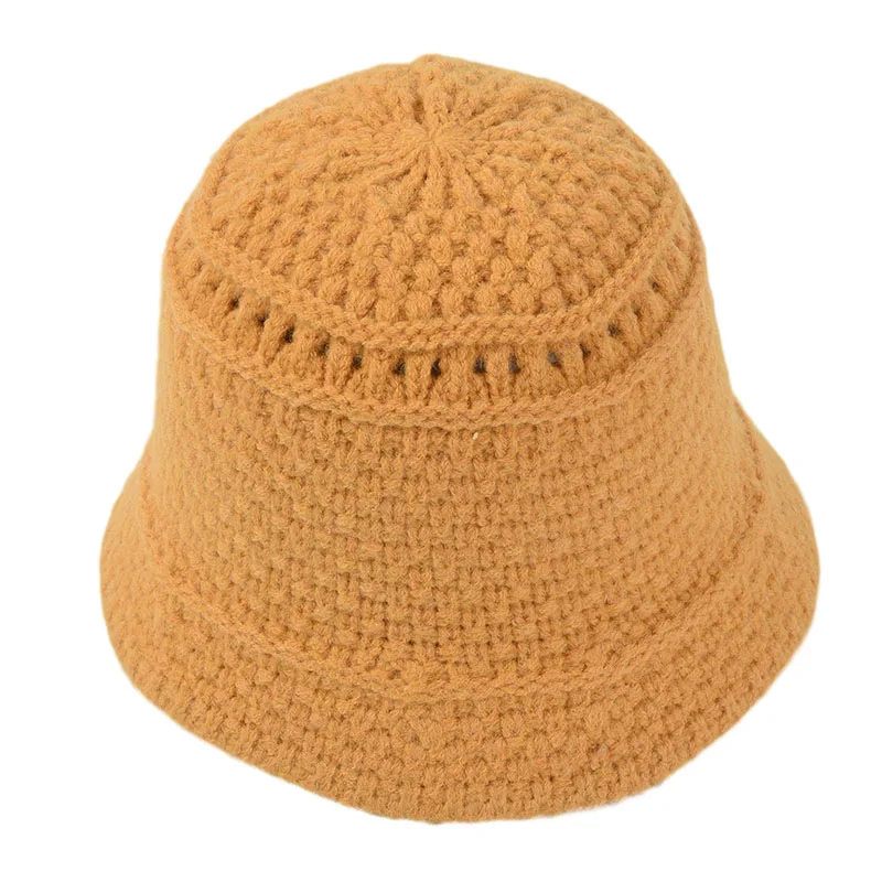 

2020 Simple Fisherman Hat Coarse Wool Knitted Bucket Hat Female Version Of Pure Color Wild