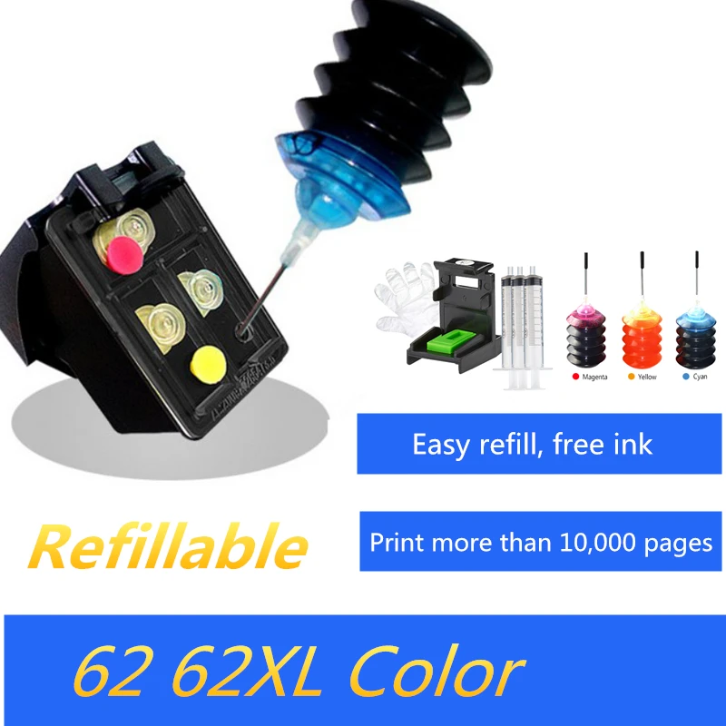 62Color GraceMate заполняемый картридж для чернил Замена для hp 62 XL картридж для hp Envy 5640 OfficeJet 200 5540 5740 5542 7640 принтеры - Цвет: 62Color