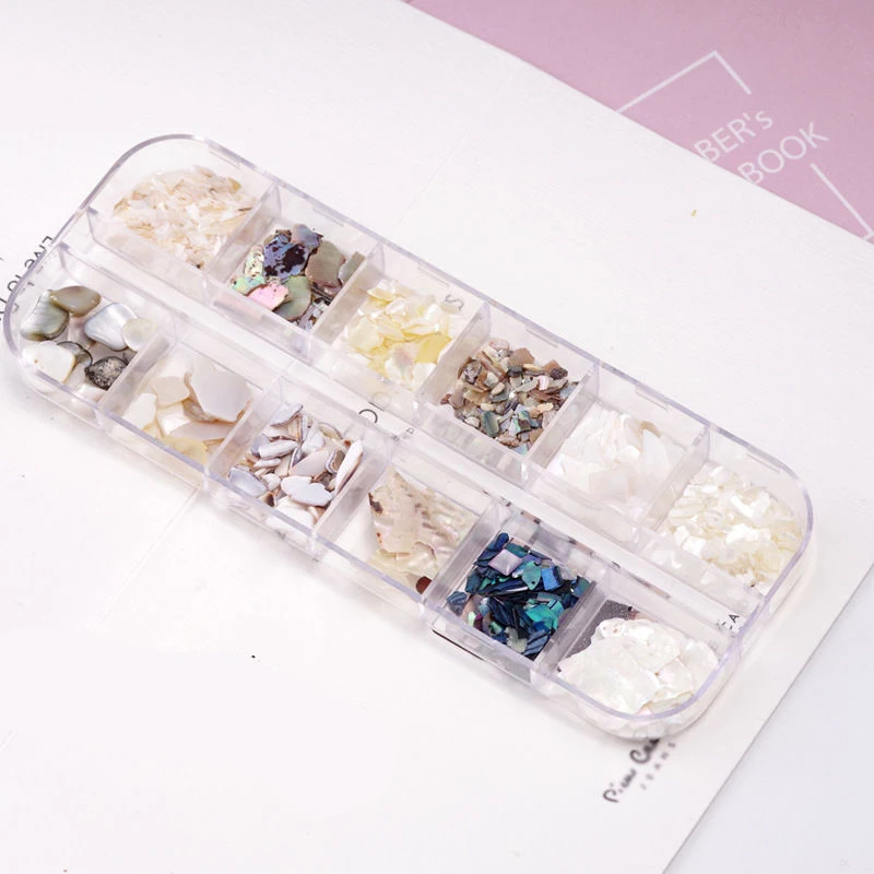 Камень ракушка для маникюра 12 цветов ракушки ногтей сверхтонкий декоративный