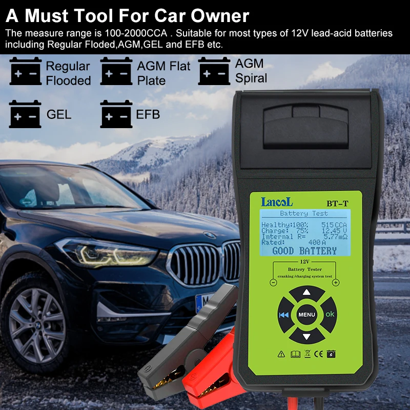 Lancol BT-T 12V Auto Battery Diagnostic Tool  For Digital  Battery Tester With Printer  For Fast And Simple Print  Test Result