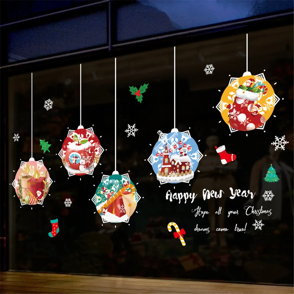2020 Merry Christmas Wall Stickers Window Glass Festival Decals Santa Elk Snowman Murals New Year Decorations Oct | Дом и сад