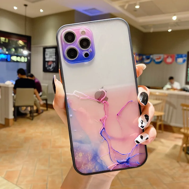 

Luxury Watercolor Lens protection Phone Case For iPhone 12 11 Pro Max X XR XS Max 7 8 Plus Bumper Transparent Matte Back Cover