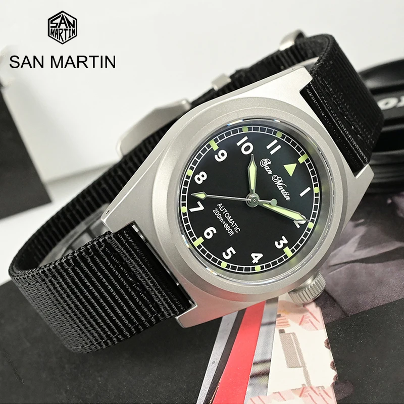 

San Martin Pilot Watch 38mm Vintage Diving Sapphire watch YN55 Automatic Mechanical Watches Nylon Strap C3 Luminous 20Bar Watch