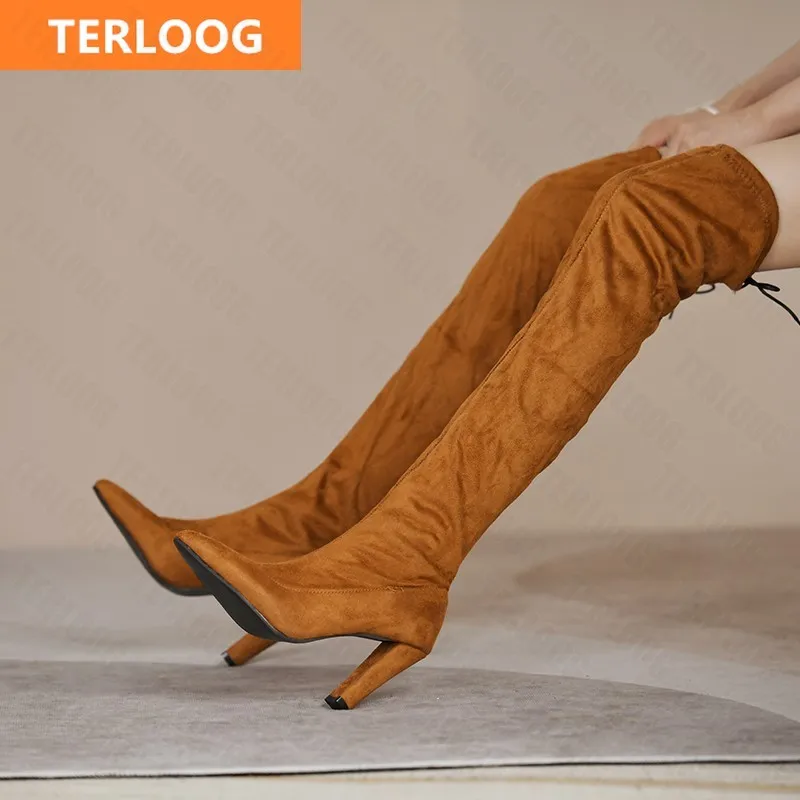 

Новинка 2022, зимние сапоги Челси, модные сапоги выше колена на толстой подошве и высоком каблуке, соблазнительные дизайнерские Роскошные мот...