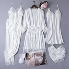 Комплект ночной рубашки женский атласный, пикантный кружевной комплект из 5 предметов, ночной купальный халат ночная сорочка, одежда для сна, домашнее кимоно, интимное нижнее белье, весна