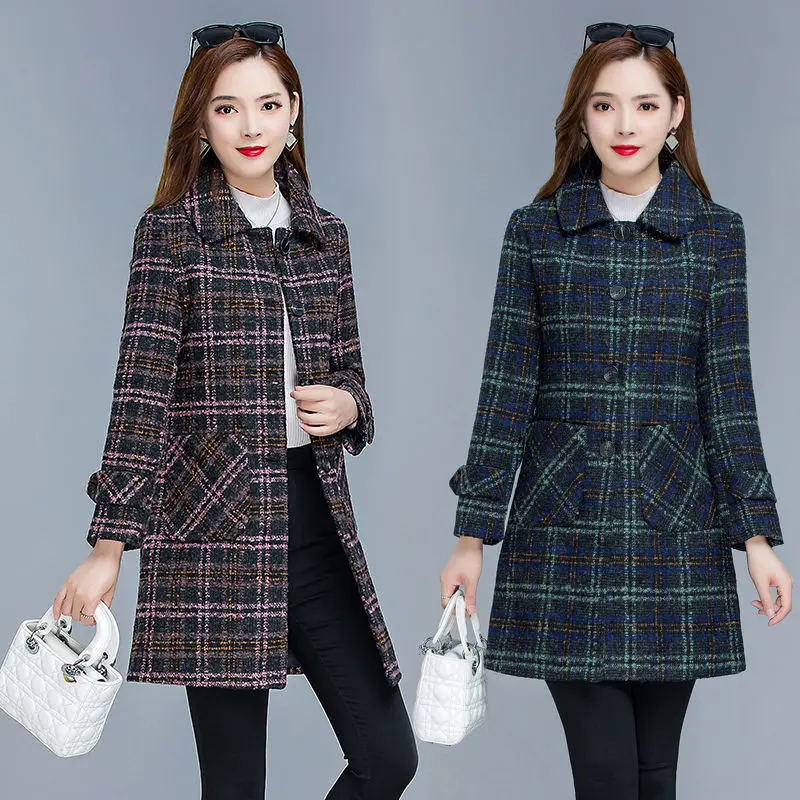 

Женское шерстяное пальто, винтажное свободное однобортное пальто с отложным воротником, модель Y906 в Корейском стиле на осень и зиму