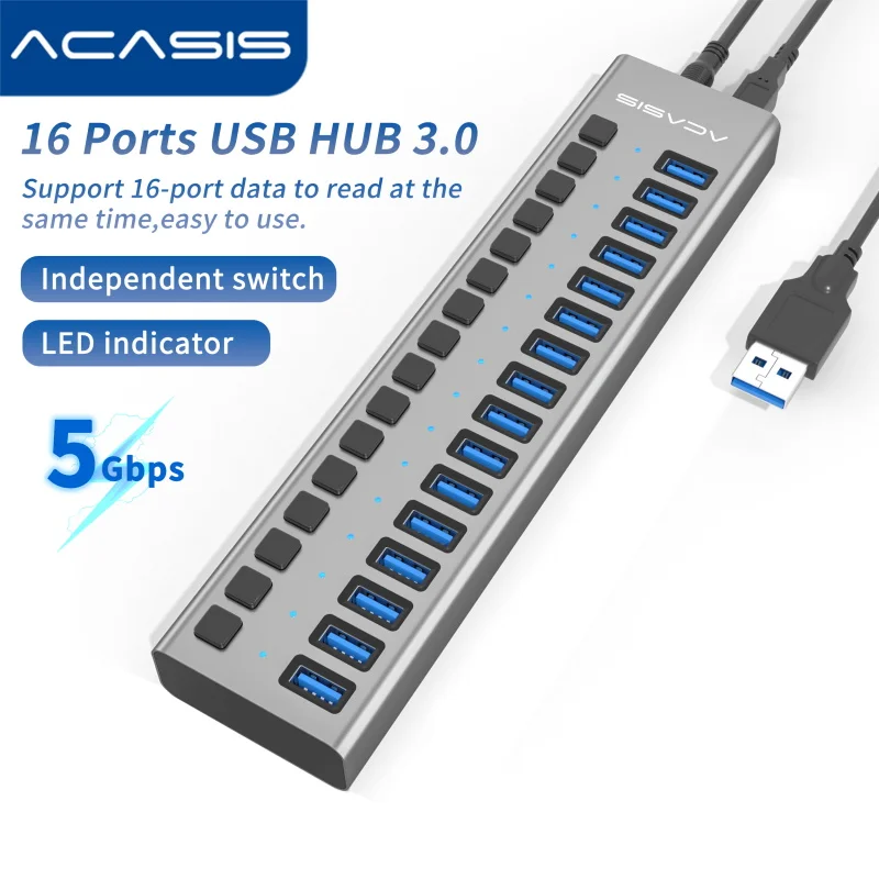 Acasis USB Hub 3.0 USB 3 0 Hub Multi USB Splitter External Power Adapter 16/10 Ports With Switch Power Adapter for Laptop Mac