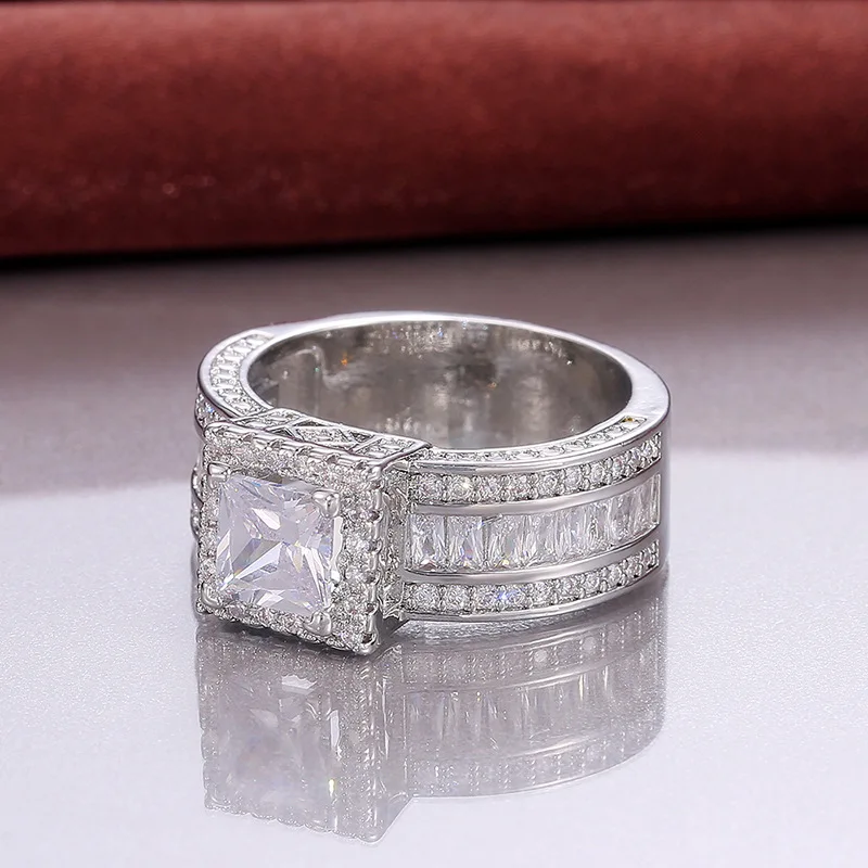 

Classic Luxury Crystal Princess Cut Square Cubic Zirconia Women Ring Wedding Anniversary Present Trendy Jewelry
