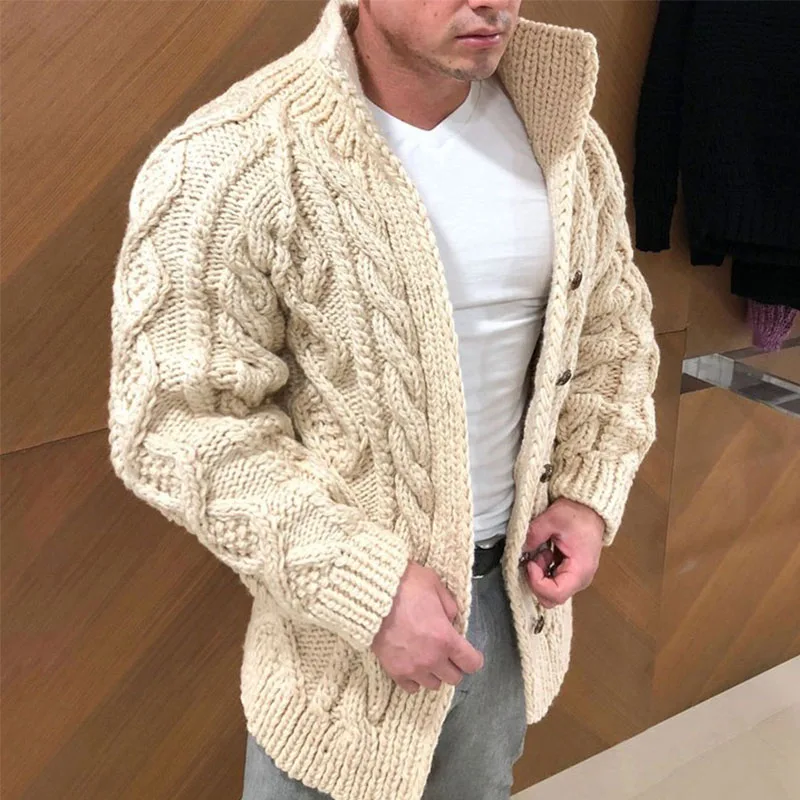 

Sweater Cardigans Men 2021 Beige Color Autumn Winter Clothes Thick Knitwear Jacket Coat Man Knitted Twist Warm Plus Size