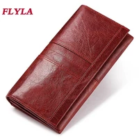 2021 hot sale genuine leather women wallet long multi card holder large capacity rfid wallet for women mobile phone purse