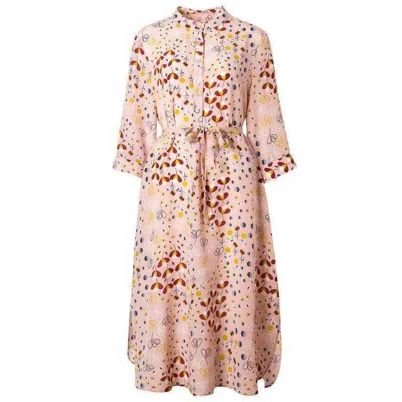 

2020 new mini floral 3 / 4 Sleeve Shirt Dress