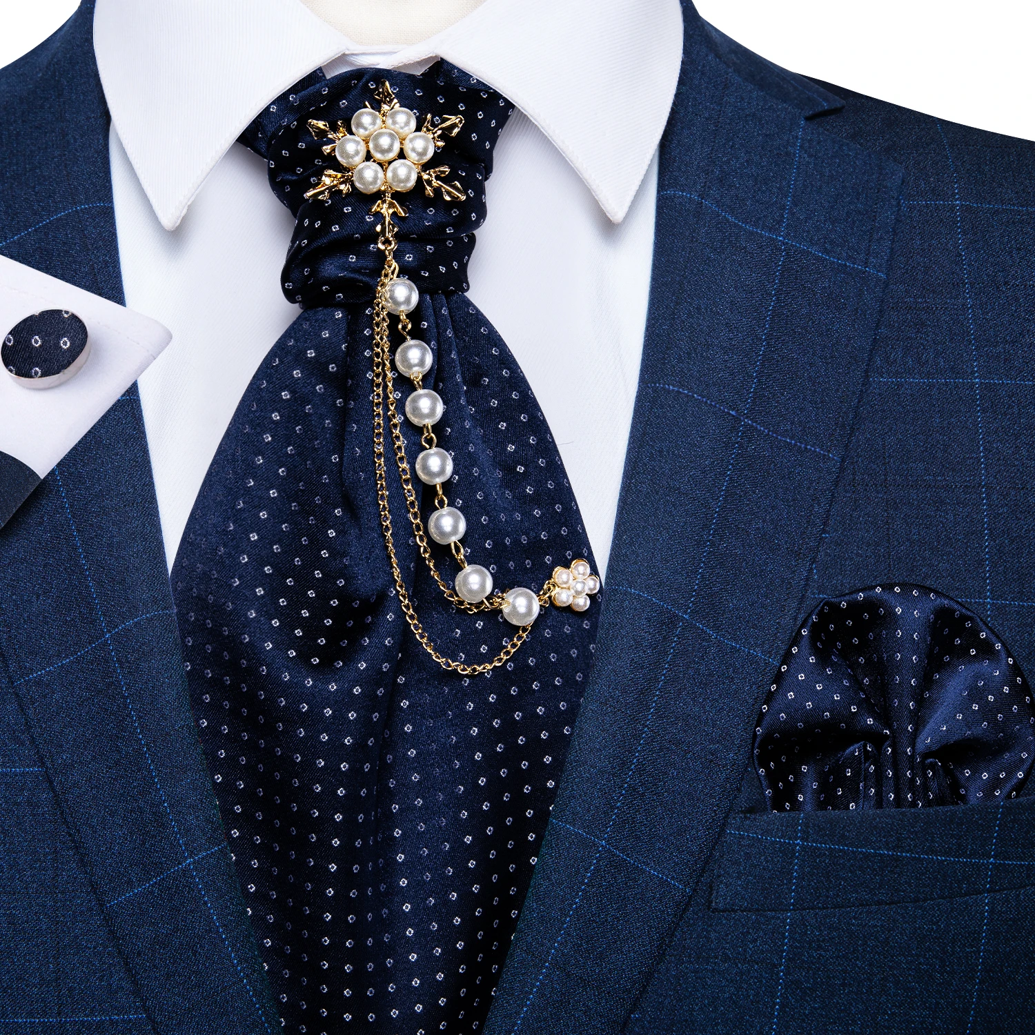 Cravat Ascot Ties For Men Tie Homme Silk Scarf Floral Necktie Jewelry Brooch 4pcs Set Formal Dress Tuxdeo Suit Vest Accessory