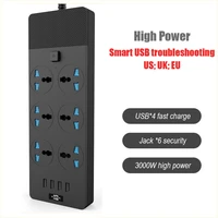 2m 3000w 16a usb smart socket eu uk us plug multi function power socket fast charging 4usb smart shunt socket accessories