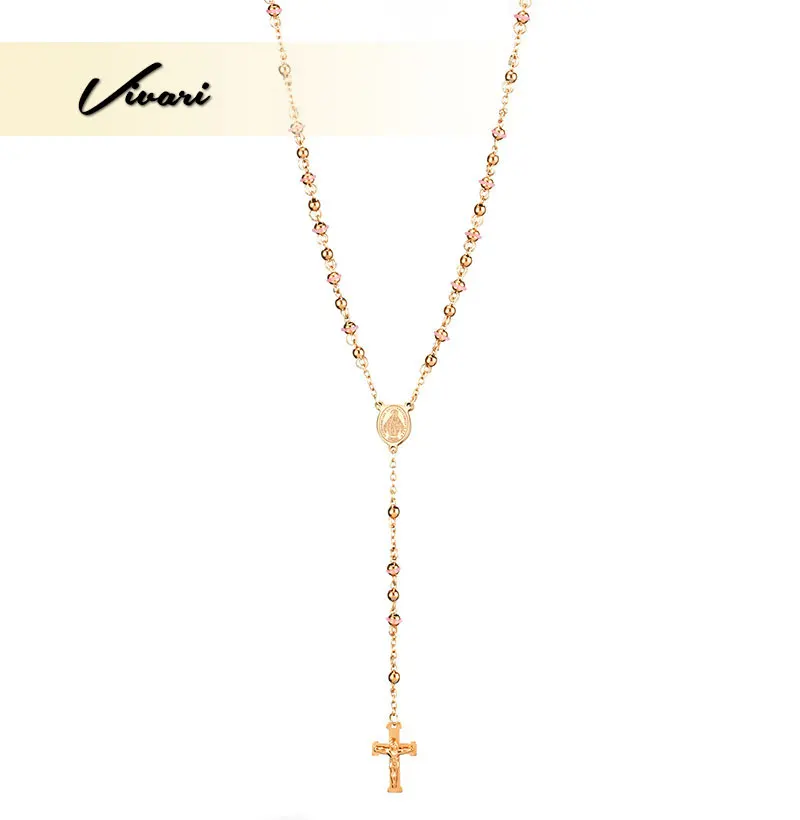 

Vivari из бисера розовое золото нержавеющая сталь крест кулон ожерелье Модные ювелирные изделия