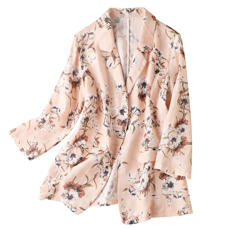 

2021 spring new style suit women printing casual fashion thin linen jacket