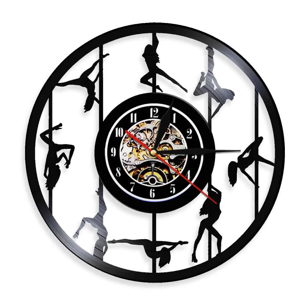 Sexy Pole Dancers Wall Clock Exotic Acrobatic Steal Tube Dance Vinyl Record Hanging Watches Club Decor Stripping Girls Gift