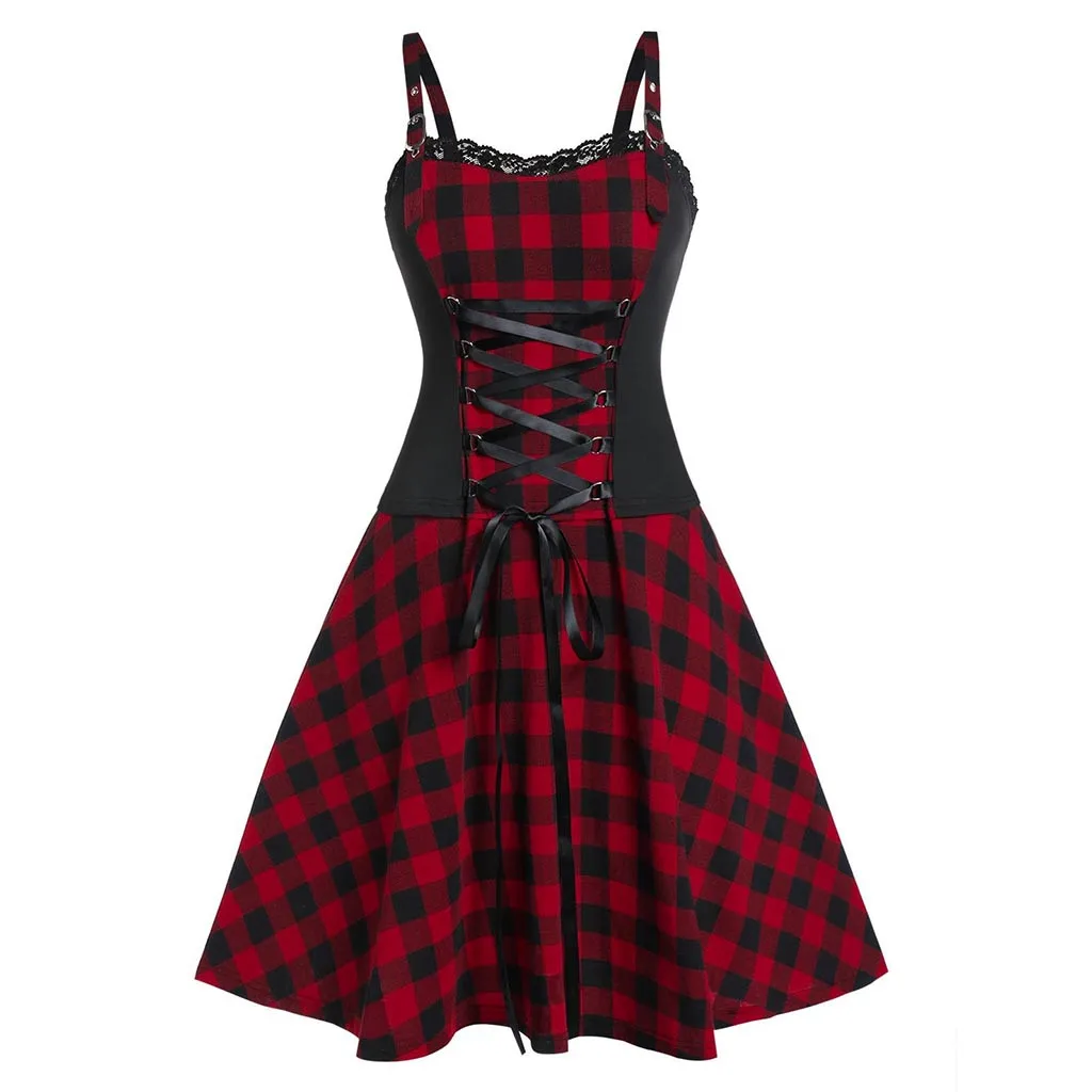CHAMSGEND Bandage Dresses 2019 New Arrivals Cool Plaid Print Sleeveless Dress Short Womens Irregular Hem Plus Size | Женская одежда