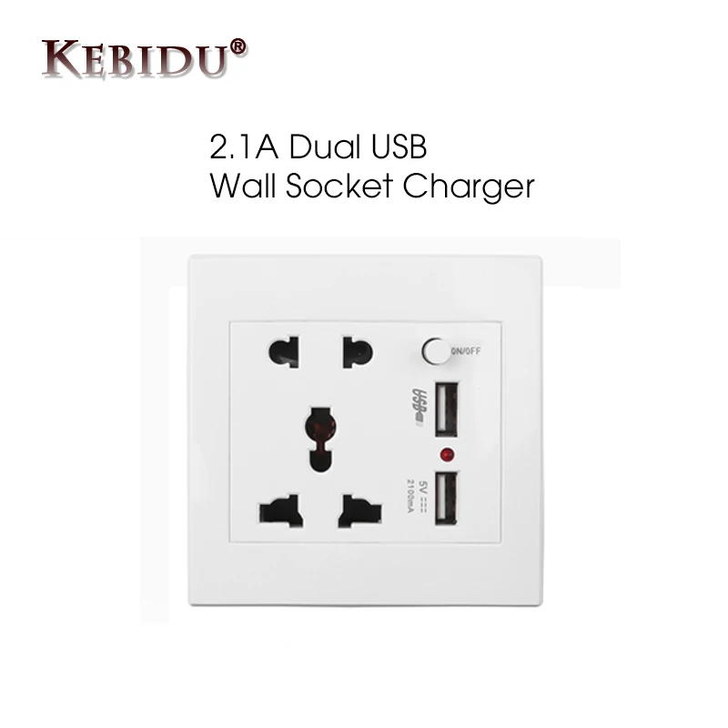 Универсальная настенная розетка Kebidumei AC 110 250 В, панель с 2 USB портами, штепсельная вилка, зарядное устройство, розетка питания EU US UK AU USB, настенная розетка