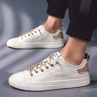 new style mans vulcanized shoes white sneakers men leather high quality boys flat loafers soft spring summer shoes khaki black
