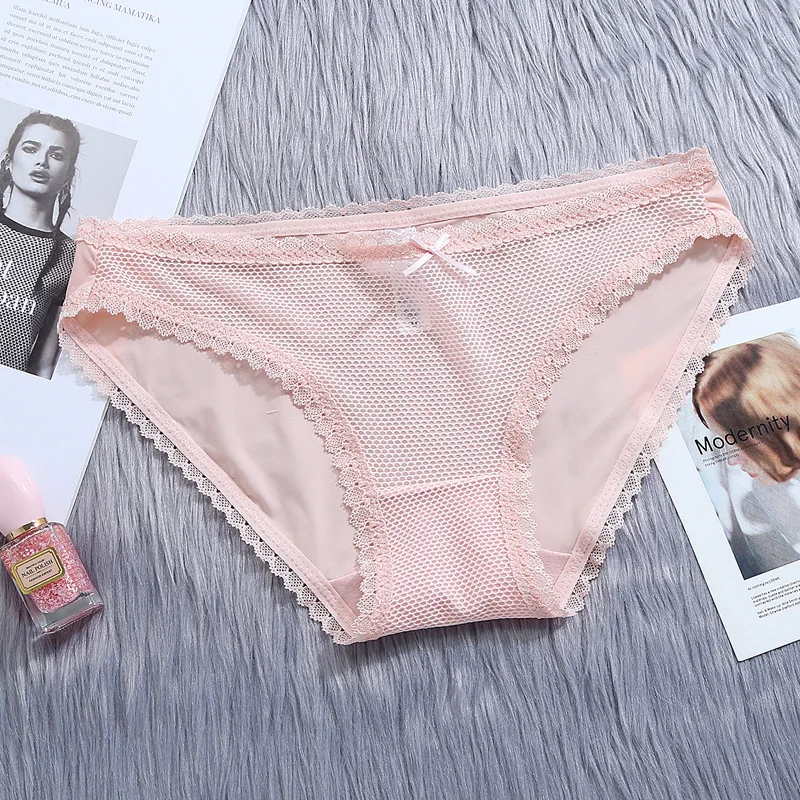 

2021Seamless Sexy Underwear Women's Lace Hollow Ice Silk Ultra-Thin Hot Low-Waisted Ladies Pure Cotton Crotch Briefs